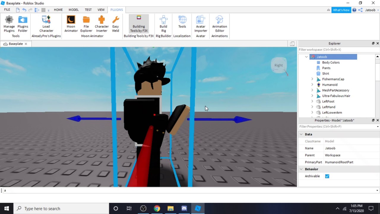 Image montrant une pose faite dans Roblox Studio.