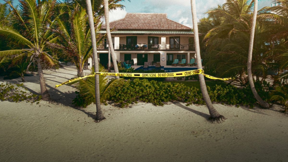 Image tirée du documentaire Running with the Devil, montrant une maison sur une île.